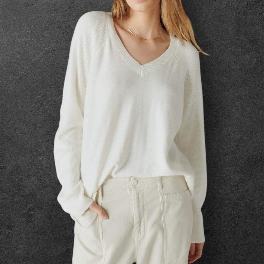 Lucky Brand Cloud Soft V-Neck Sweater Cream Women’s XL